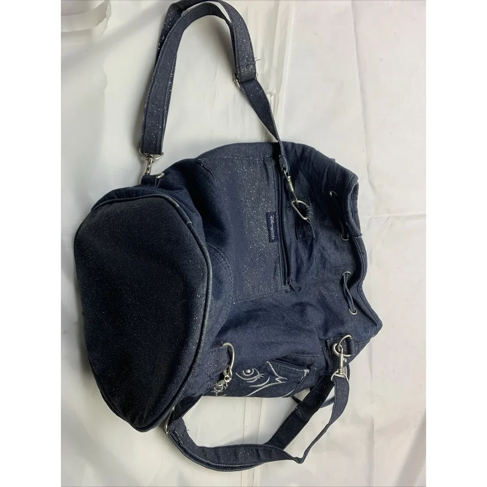 Disneyland Resort Tinker bell Glitter Blue Denim Shoulder Backpack‎ Travel Bag